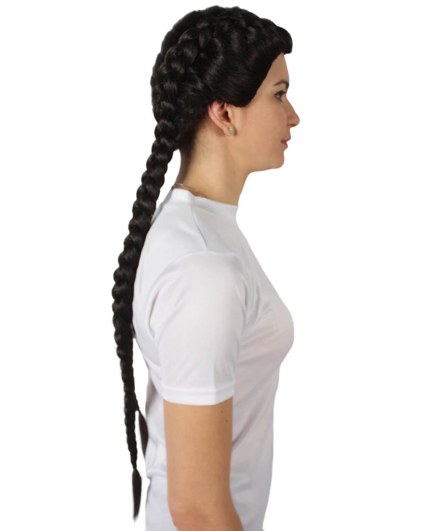 HPO Men's Adult Women’s Black Tomb Raider Braided Pigtail Wig