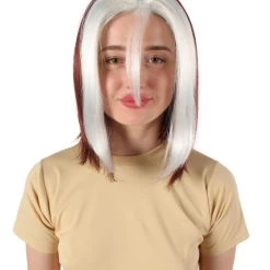 HPO Adult Women’s Short Mutant Egirl Superhero Burgundy Brown & White Strand Wig