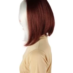 HPO Adult Women’s Short Mutant Egirl Superhero Burgundy Brown & White Strand Wig