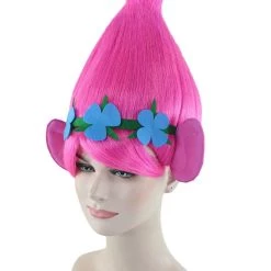 BC Women's Poppy Trolls With Ears Wig | Pink Cosplay Halloween Wig | Premium Breathable Capless Cap