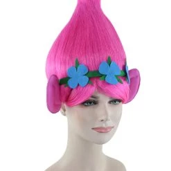 BC Women's Poppy Trolls With Ears Wig | Pink Cosplay Halloween Wig | Premium Breathable Capless Cap