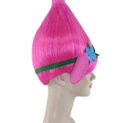 BC Women's Poppy Trolls With Ears Wig | Pink Cosplay Halloween Wig | Premium Breathable Capless Cap