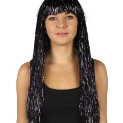 HPO Men's Adult Womens Long Tinsel Wig Collection | Party Ready Fancy Cosplay Halloween Wig | Premium Breathable Capless Cap