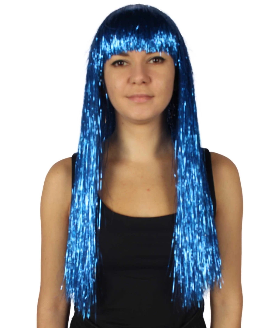 HPO Men's Adult Womens Long Tinsel Wig Collection | Party Ready Fancy Cosplay Halloween Wig | Premium Breathable Capless Cap