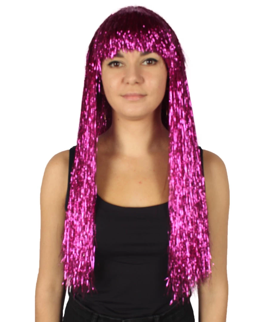 HPO Men's Adult Womens Long Tinsel Wig Collection | Party Ready Fancy Cosplay Halloween Wig | Premium Breathable Capless Cap