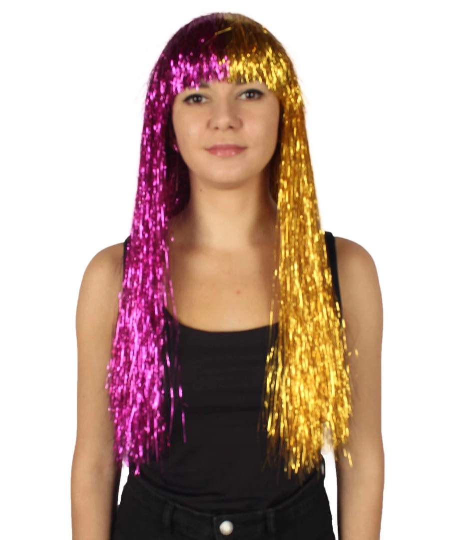HPO Men's Adult Womens Long Tinsel Wig Collection | Party Ready Fancy Cosplay Halloween Wig | Premium Breathable Capless Cap