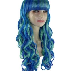 BC Women's Teal Blue Color Wavy Long Length Trendy Aquatic Beauty Wig