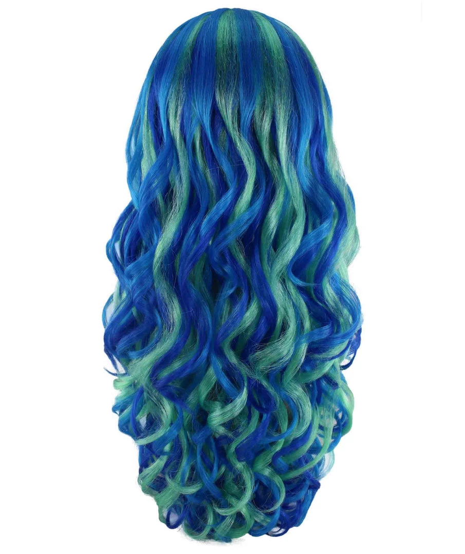 BC Women's Teal Blue Color Wavy Long Length Trendy Aquatic Beauty Wig