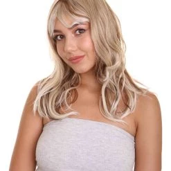 HPO Adult Women's 18" In. Surfer Bleached Bad Guy Inspired Wig - Shoulder Length Wavy Beach Blonde Hair With Dark Roots - Lace Front Heat Resistant Fibers | Nunique
