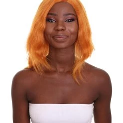 Nunique Adult Women's 17" In. American Singer And Rapper Inspired Wig - Shoulder Length Luminous Ginger Orange Hair - Lace Front Heat Resistant Fibers | Nunique