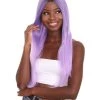 Nunique Adult Women's 23" In. Social Media Influencer Inspired Wig - Long Length Lilac Purple Hair With Dark Roots - Lace Front Heat Resistant Fibers | Nunique