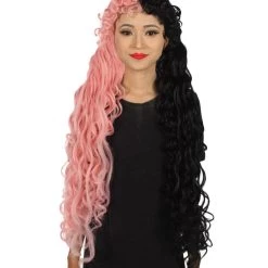 Women's Extra Long High Ponytail In Bubblegum Pink And Black Split Dye - Wavy Adult Lace Wig | Nunique | Nunique