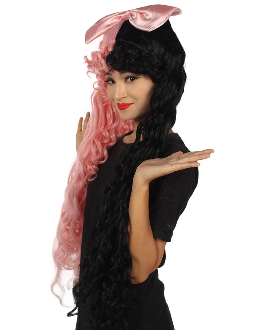 Women's Extra Long High Ponytail In Bubblegum Pink And Black Split Dye - Wavy Adult Lace Wig | Nunique | Nunique