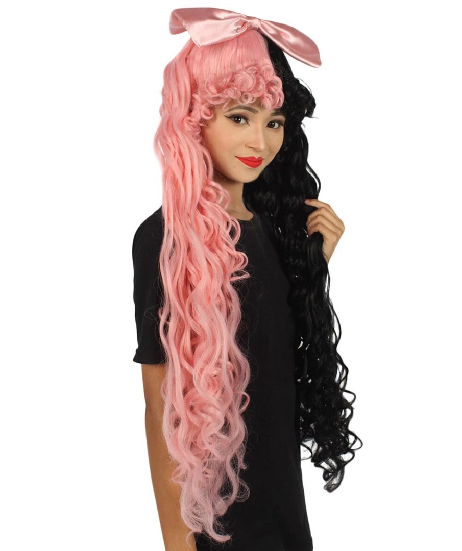 Women's Extra Long High Ponytail In Bubblegum Pink And Black Split Dye - Wavy Adult Lace Wig | Nunique | Nunique