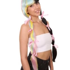 Women's Tricolor Pastel Pigtails With Dolly Pink Ribbons | Nunique
