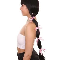 Women's Tricolor Pastel Pigtails With Dolly Pink Ribbons | Nunique