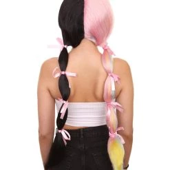 Women's Tricolor Pastel Pigtails With Dolly Pink Ribbons | Nunique