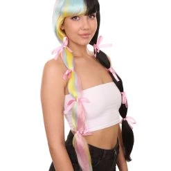 Women's Tricolor Pastel Pigtails With Dolly Pink Ribbons | Nunique