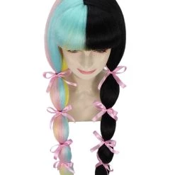 Women's Tricolor Pastel Pigtails With Dolly Pink Ribbons | Nunique