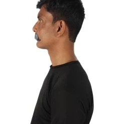 HPO Adult Men's Fake Human Hair Western Grandpa Mustache | Mixed Black And Grey Color