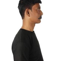 HPO Adult Men's Fake Human Hair Western Grandpa Mustache | Mixed Black And Grey Color