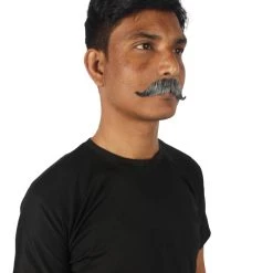 HPO Adult Men's Fake Human Hair Western Grandpa Mustache | Mixed Black And Grey Color